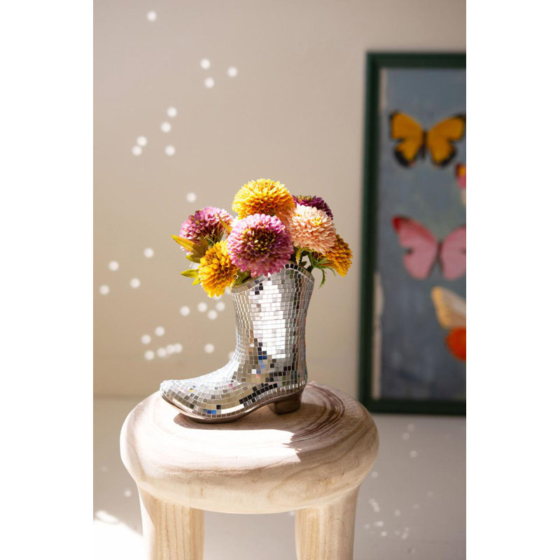  Ceramic and Mosaic Mirror Boot Vase – 7" Tall Decorative Accent