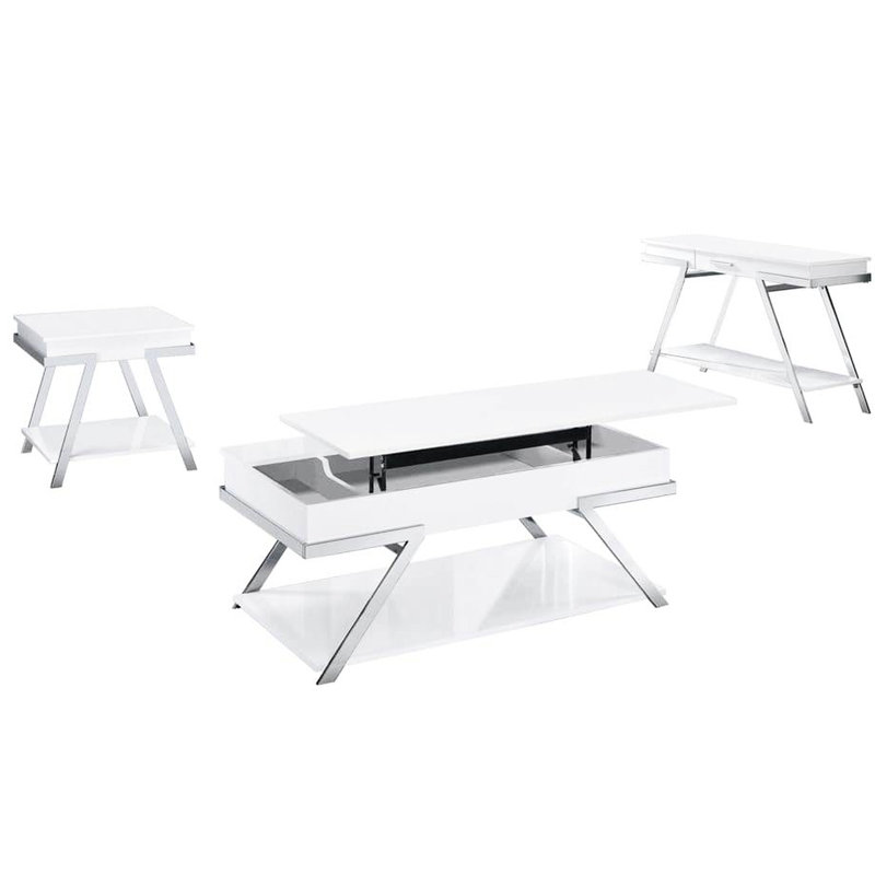 Stylish White Table With Frame And Storage Compartment Accents High Gloss Bottom Shelf