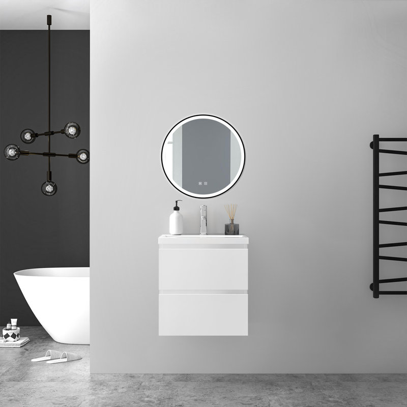 Camy Vertical Black Framed Round Mirror, 70cm x 70cm