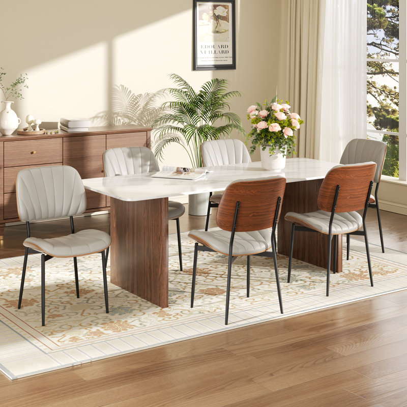 Modern Pu Leather Upholstered Dining Chairs,Solid Wood Backrest Side Chair for Kitchens,Living Rooms(Set of 2), Light Gray 