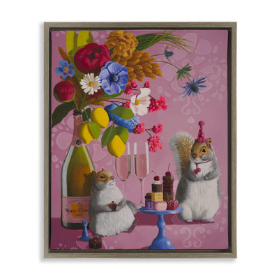 Party Hat Squirrels & Bouquet Floating Frame, design by Heather Gauthier