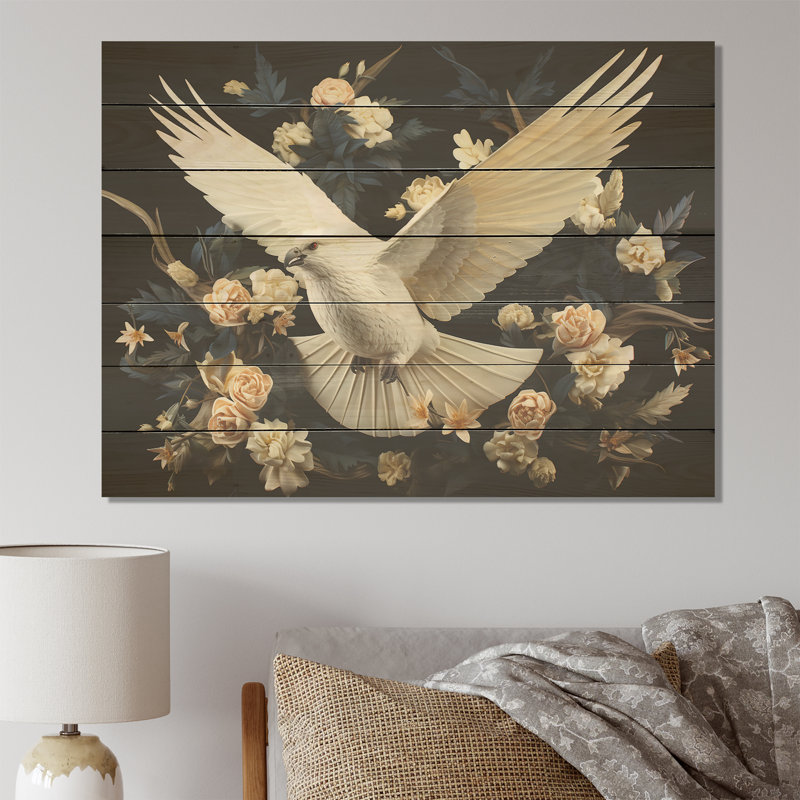 Printemps colombe florale - Colombe sur bois, H 10 po x l 20 po