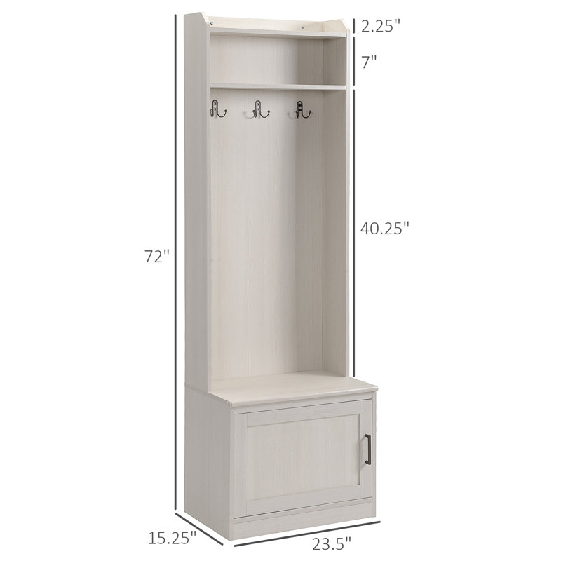 Rustic Hall Tree With Shoe Storage Bench, Entryway Bench With Coat Rack, Accent Coat Tree With Storage Shelves For Hallway, Mudroom, White Wood Grain