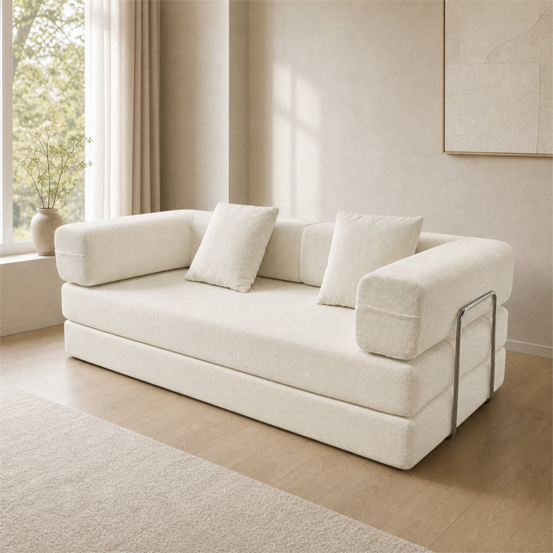 Canapé-lit 2 places 78,7 pouces multifonctionnel large (comprimé sous vide): mousse haute densité et velours côtelé à rayures fines - Canapé polyvalent pour se prélasser et dormir