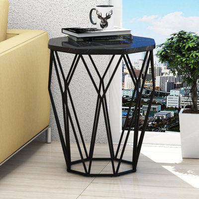 Modern Black Side Table with Metal Legs, 18.1 x 22.4 x 18.1 inches | 100% Melamine Coated Particle Board, Thickness: 0.7 inches | Industrial Geometric Design, Perfect for Living Room & Bedroom Décor