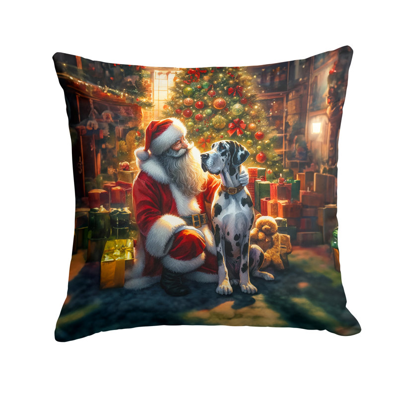 Coussin Great Dane and Santa Claus, H 18 po x l 18 po