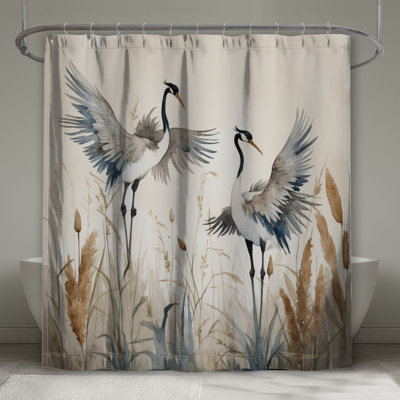 Cranes Watercolor Illustration Shower Curtains Extra Long