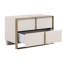 Lit en velours beige moderne et 2 tables de chevet-106872635