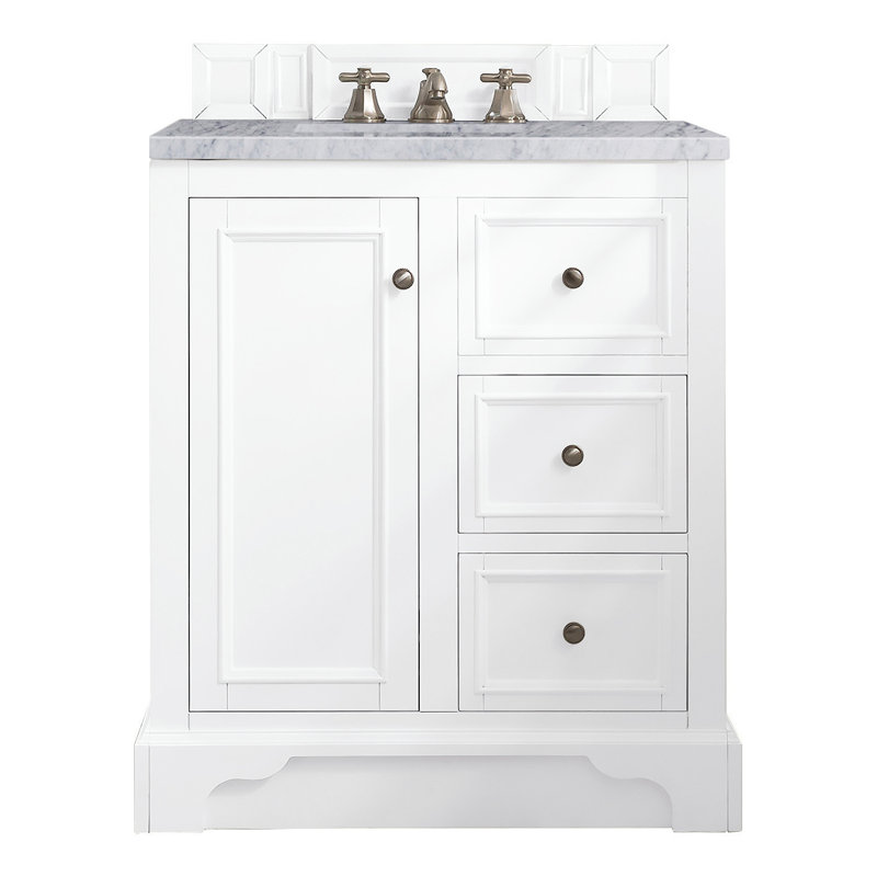 Kewstoke 31.3'' Single Bathroom Vanity with Top, Bright White, Carrara White Marble, 8" Widespread