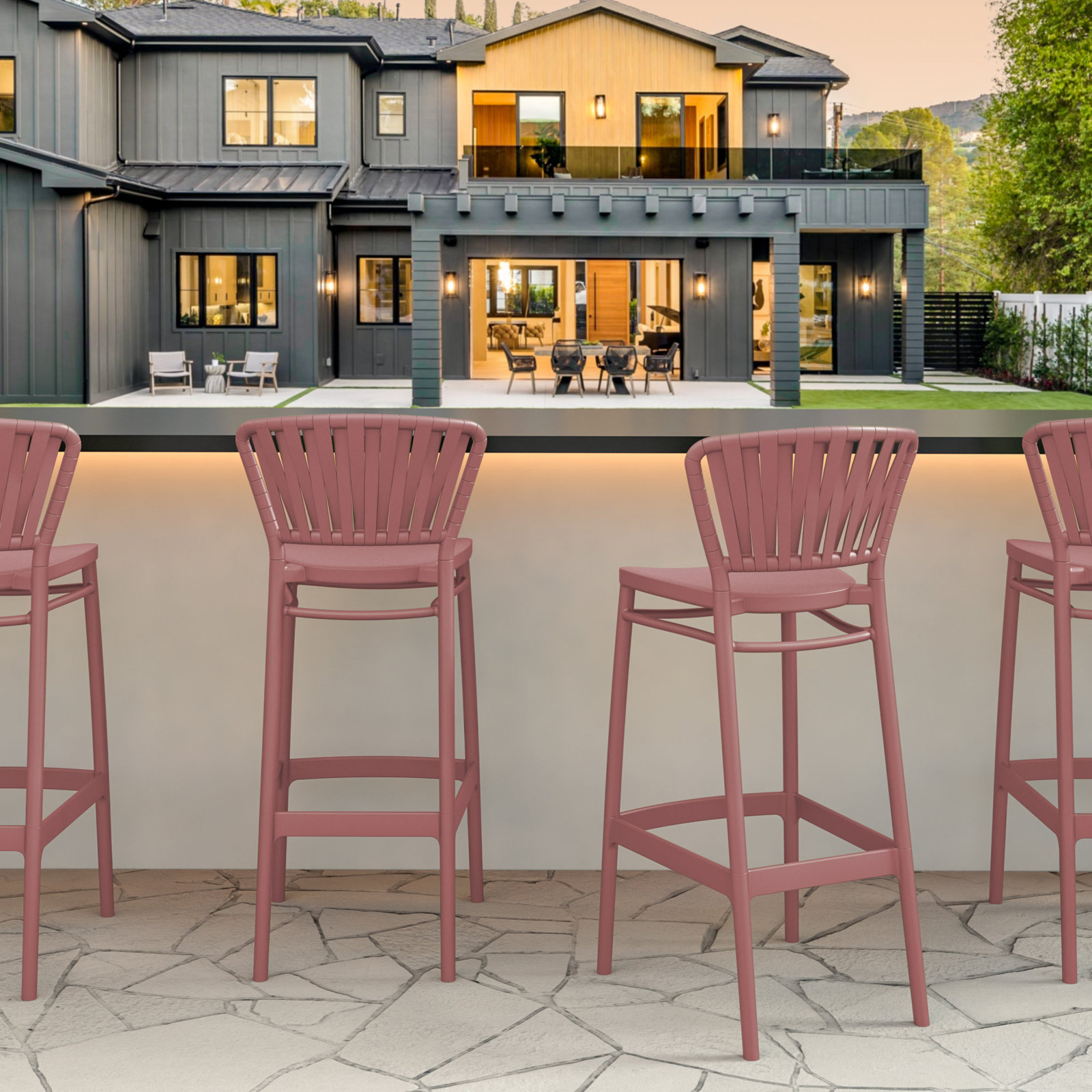 Newport Outdoor Barstool, 29.5", Marsala