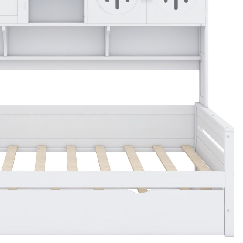 Lit de jour en bois avec lit gigogne, armoire et tablette tout-en-un, Blanc