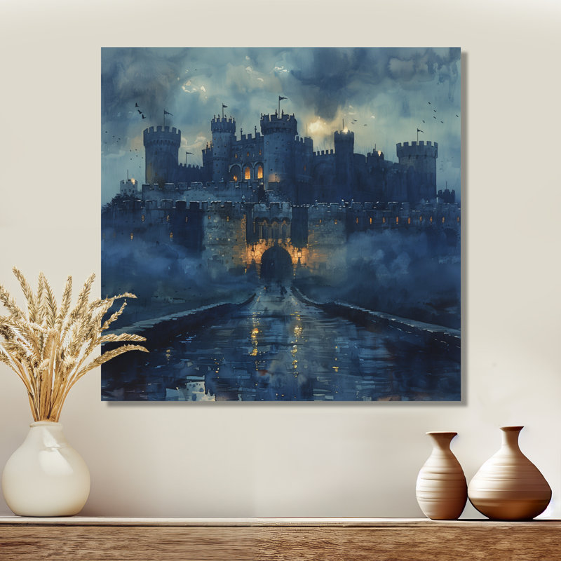 «Blue Middle Ages Castle at Night III - Fortress», art mural, Toile tendue, H 36 po x l 36 po x P 1,5 po