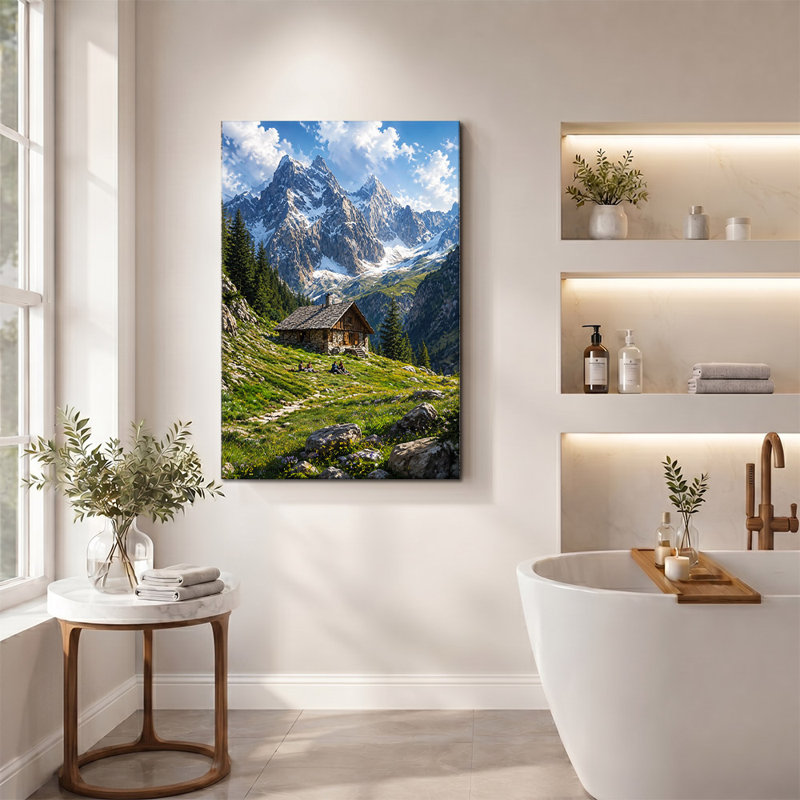Alpine Mountain Cabin, peinture de paysage sur toile, 28 * 40 pouces (70 * 100 * 2cm)