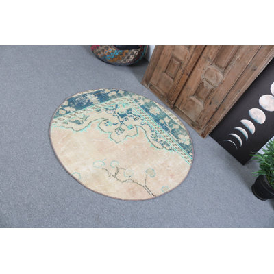 Tapis beige en laine Oushak