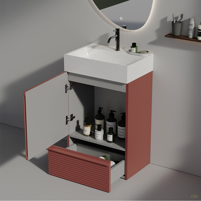 Meuble-lavabo autoportant pour salle de bain moderne, 20 po, Rouge