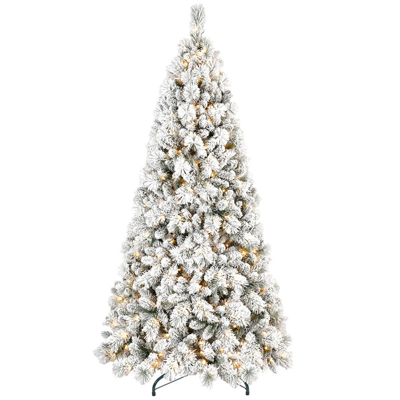 Arbre de Noël floqué avec 1445 pointes - PVC enneigé et branches à aiguilles dures, structure à charnières pour une installation facile, support en métal stable - arbre de Noël réaliste complet