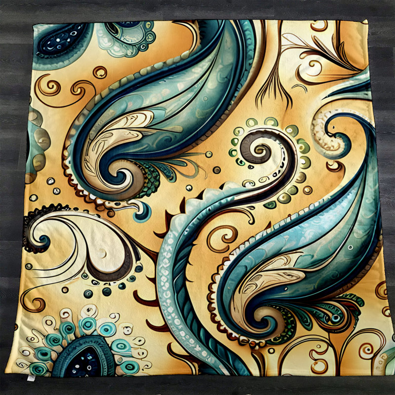 Throw Blanket, 51" W x 60" L, Blue/Yellow/Black, Paisley/Abstract