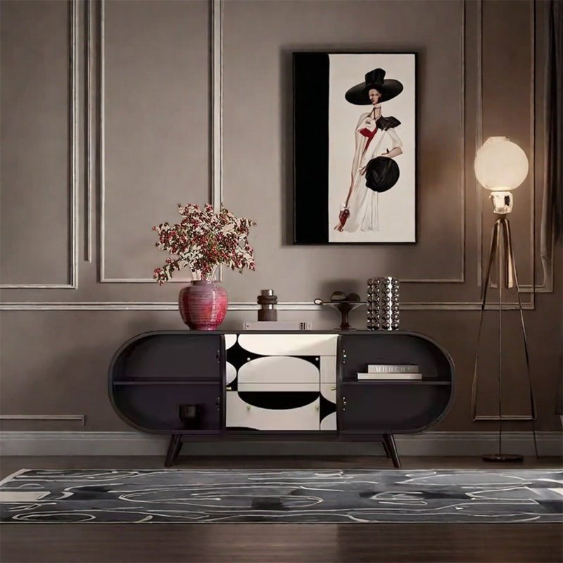 Buffet avec cadre en noyer et grand espace de rangement, Noir, noir, noir, noir