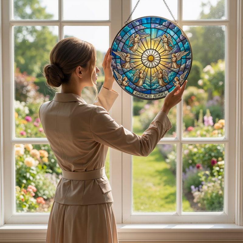 Panneau de vitrail 12 "H Angel Sky, H 12 po x l 12 po