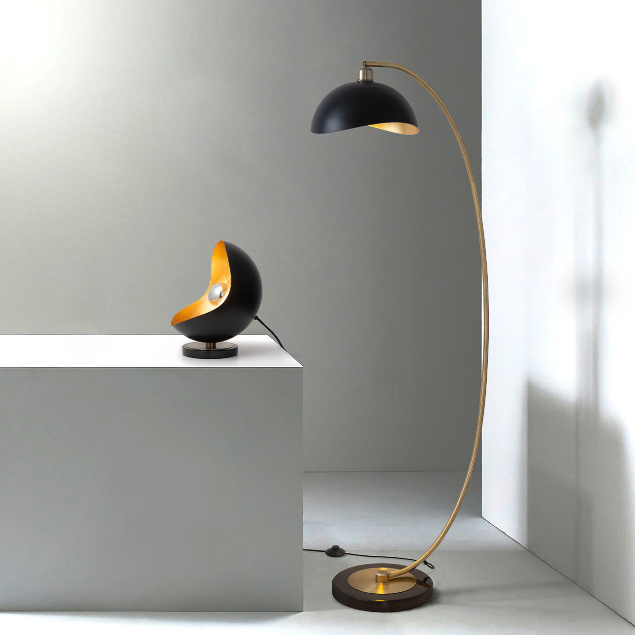 Luna Bella 62" Floor Lamp, Black, Weather Brass