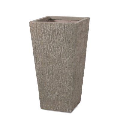 Planter - Concrete, 15.78" W X D 31" H, Natural Stone Finish For Porch Grace, No Assembly Required Outdoor Enjoyment,
