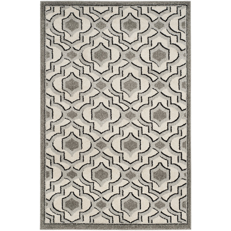 Ammundsen Geometric Ivory/Gray Area Rug, Rectangle 4' x 6'