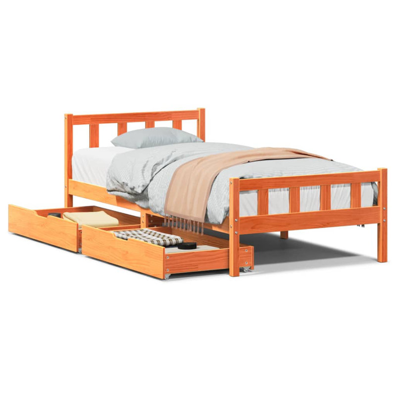 Solid Wood Storage Bed, Small Single (2'6), Wax Brown