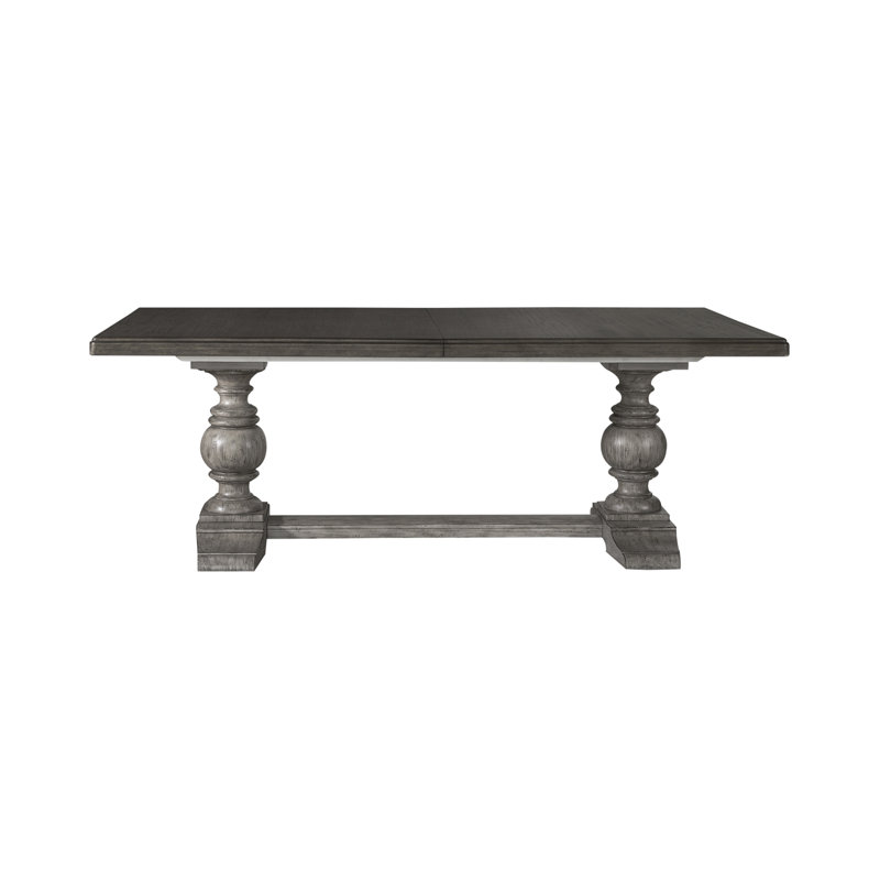 Cogan Trestle Table w/ 18" Self-Storing Leaf, Brown, Gray