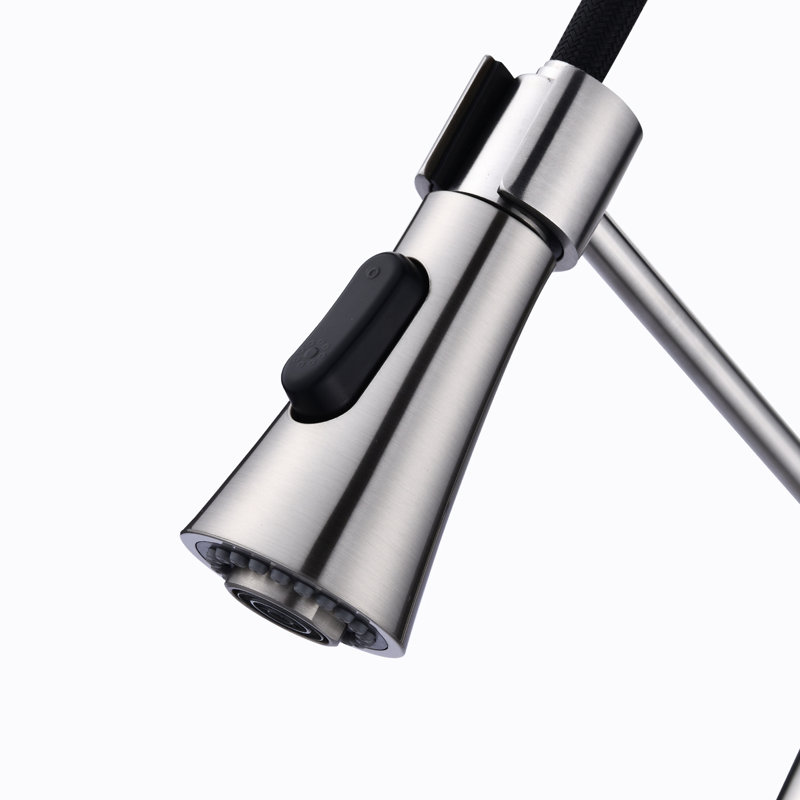 Robinet de cuisine moderne en nickel brossé avec tuyau flexible - Ressorts à poignée simple à grande arche, rétractable, pour briser l'oxydation et l'érosion