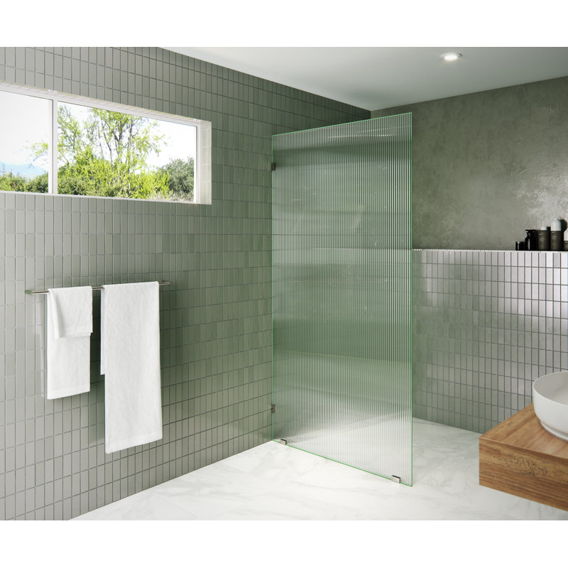 Gaia 38 in. x 78 in. Frameless Fluted Single Fixed Shower Panel, Polished Nickel