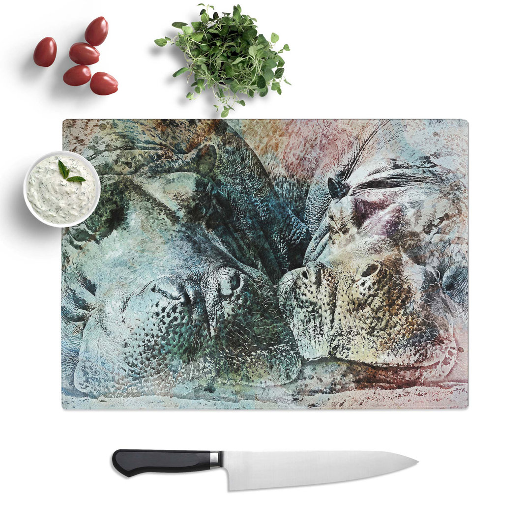 Tempered Glass Pair of Sleeping Hippos Chopping Board