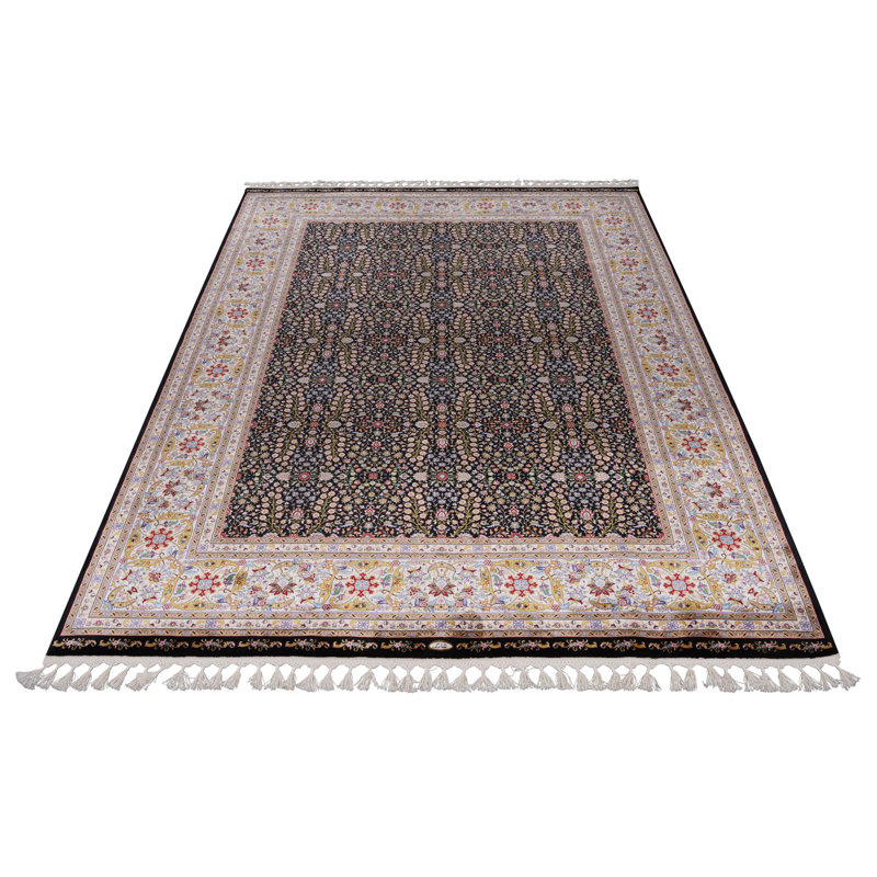 Tapis turc noir et ivoire 5x8