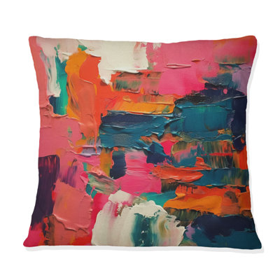 Coussin décoratif rose et bleu à imprimé abstrait