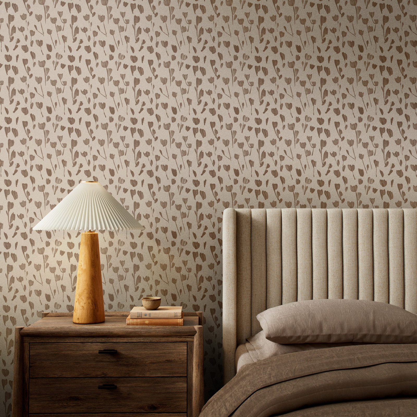 Wild Flowers Wallpaper Roll, Taupe I