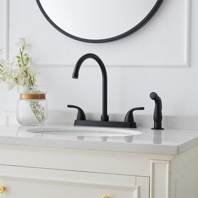 4-Hole Kitchen Faucet With Side Sprayer Double Handle Kitchen Sink Faucets Brass High Arc Kitchen Basin Taps With Swivel Spout
