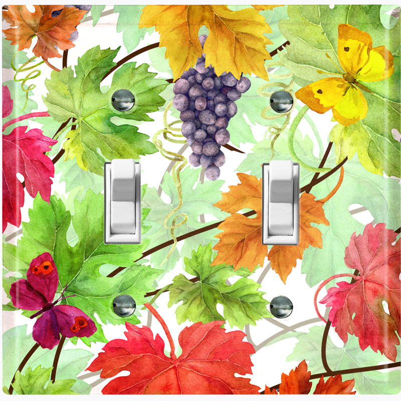 Autumn Purple Grapes Colorful Fall Leaves Landscape & Nature 2 - Gang Toggle Light Switch Standard Wall Plate