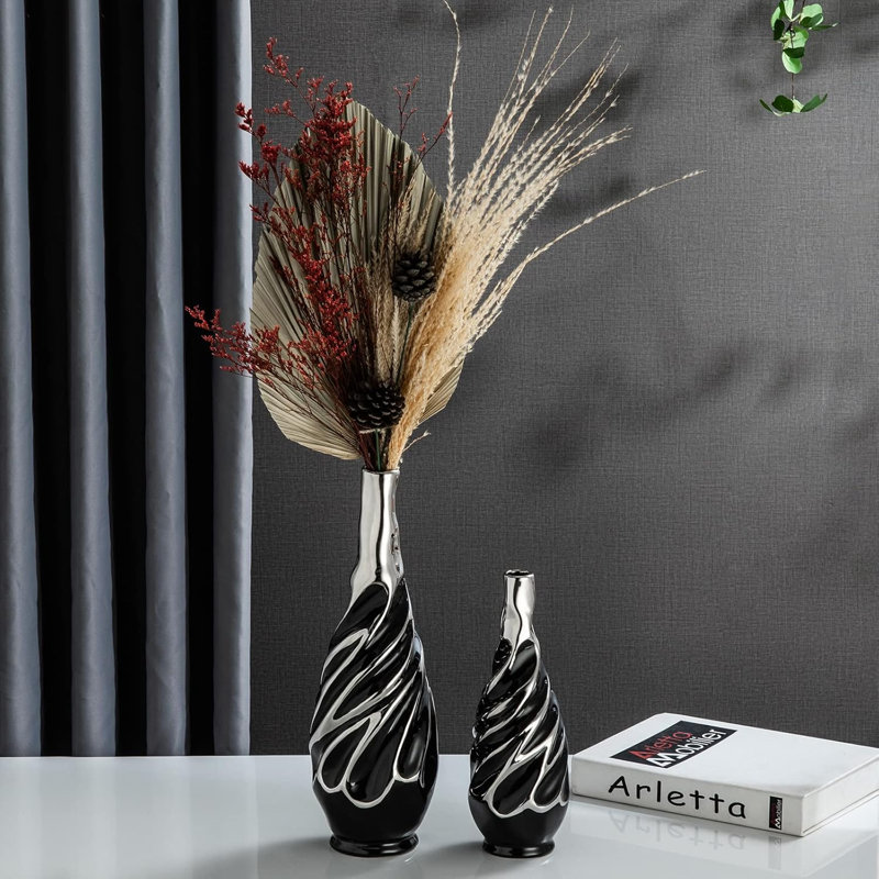Black Silver Vase, Black