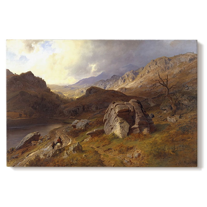 Paysage de montagne avec des cavaliers-Hans Gude-Toile tendue avec châssis-c. Milieu du 19e siècle, 32x48