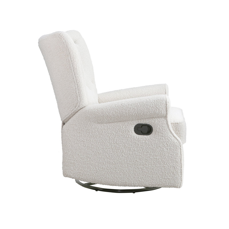 White Velvet Wingback Swivel Recliner with Wood Frame
