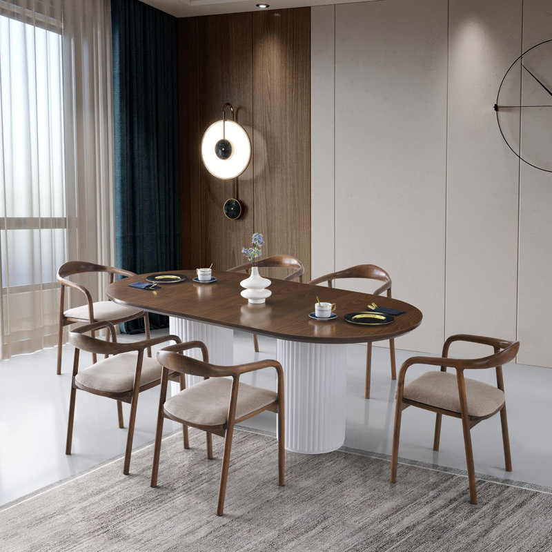 Ferro Beech Oval Dining Table, White, Walnut