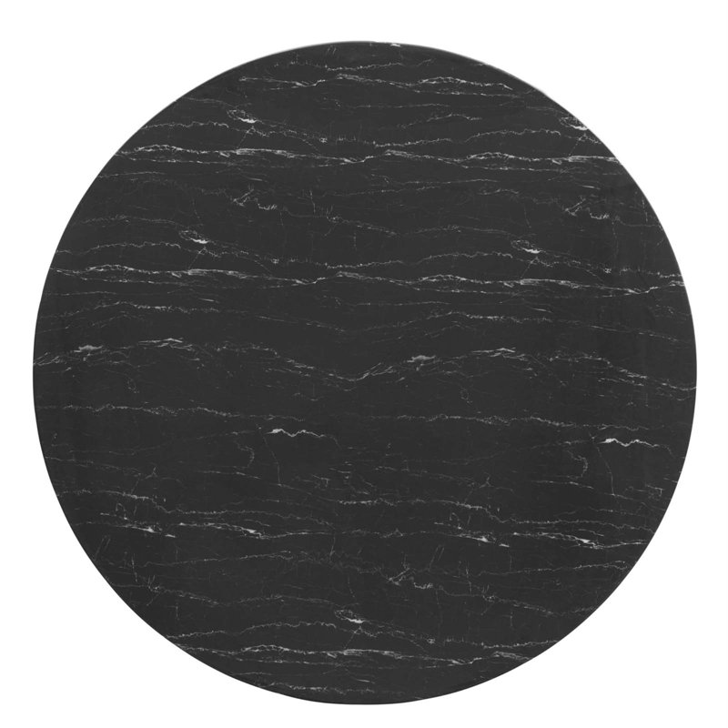 Black Round Marble Pedestal Dining Table for Six
