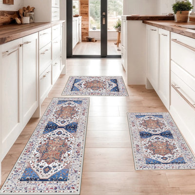 Tapis de cuisine 20 po x 32 po + 20 po x 48 po + 20 po x 60 po Tapis de cuisine en polypropylène à motif boho antidérapant