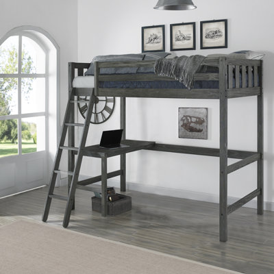 Lynn Twin Loft Bed with Build-In Desk with Built-In Ladder