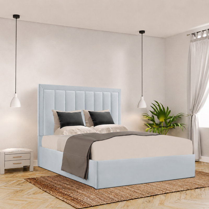 Brantlie Upholstered Ottoman Storage Bed, Double (4'6), Light Silver