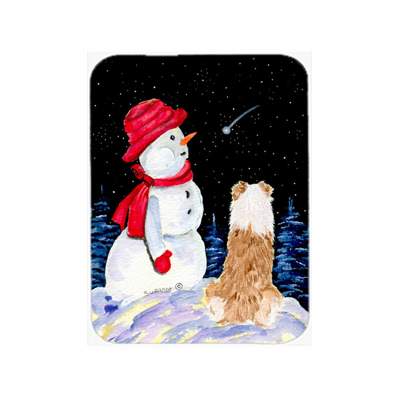 Australian Shepherd and Snowman Glass Cutting Board