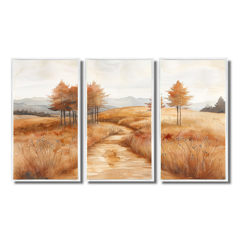 Nona - Ensemble d'art mural campagne, Toile encadrée flottée blanche, H 40 po x l 60 po x P 1 po