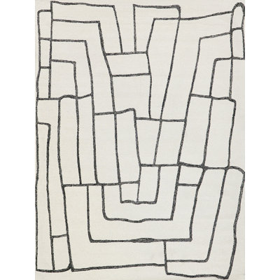 Tangiers Hand Tufted Wool Area Rug in Ivory/Black