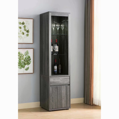 Armoire à vin moderne avec deux tablettes en verre et armoire de rangement gris vieilli