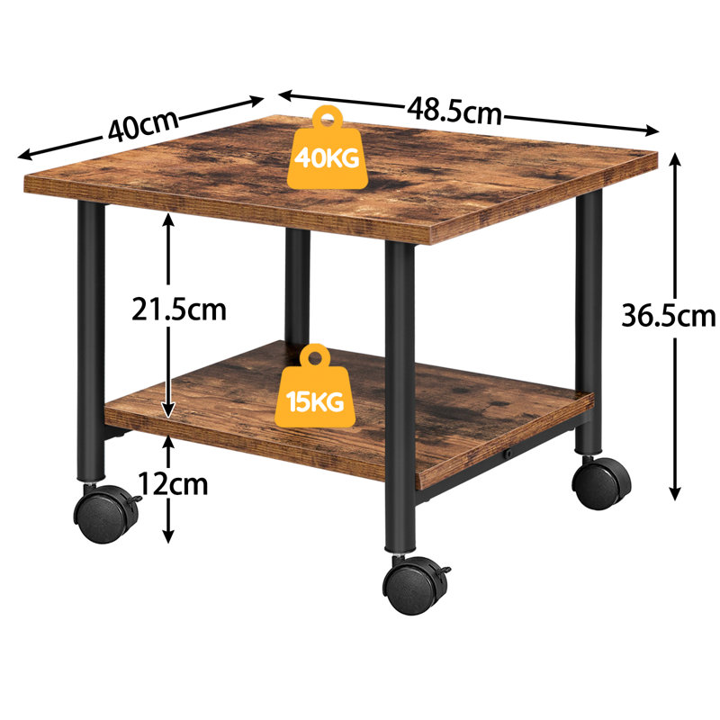 Jovenko 36.5cm H x 48.5cm W Printer Stand with Wheels, Dark Brown/Black
