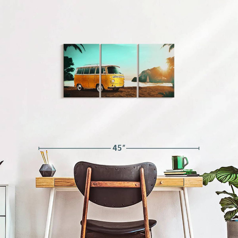 Reproduction d'art sur toile Golden Golden Bus, H 15 po x l 32 po x P 1,25 po